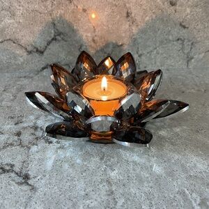 Lotus Black Crystal Tea Candle Holder Crystal Wishing Tealight Candlestick